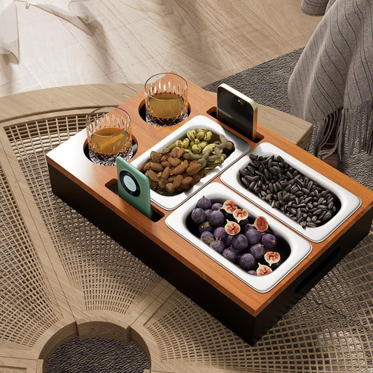 Wooden Snack Tray Table Stand Storage Box